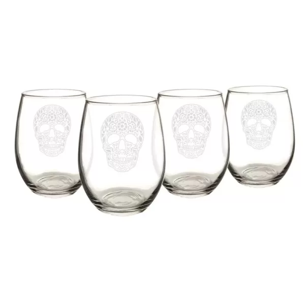 Cathy's Concepts Sugar Skull 21 oz. Stemless Wine Glasses