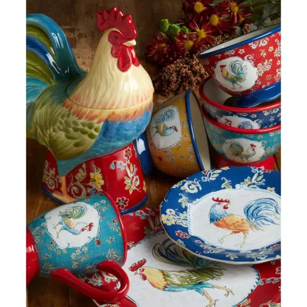 Certified International 64 oz. Morning Bloom 3-D Rooster Multicolored Cookie Jar