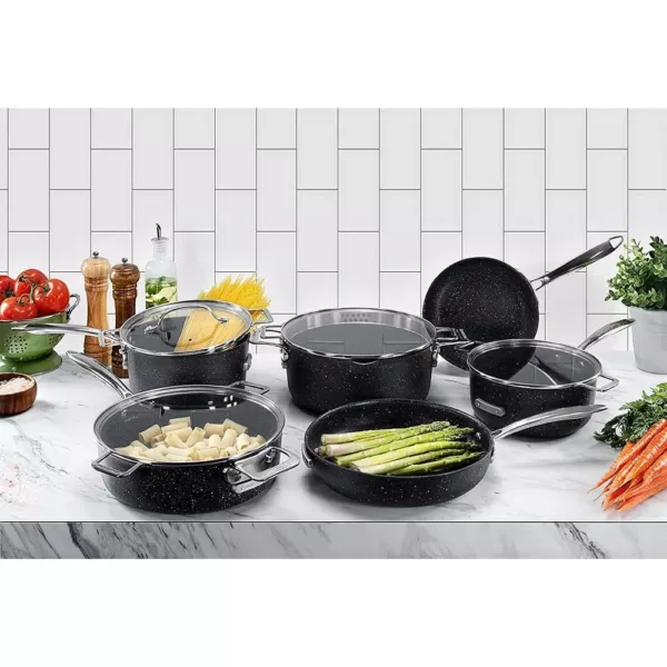 GRANITESTONE 10-Piece Aluminum StackMaster Non-Stick Diamond Infused Cookware Set with Glass Lids