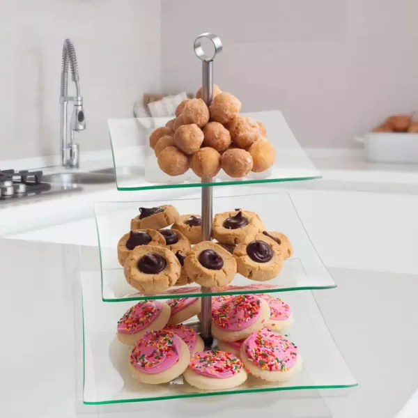 Chef Buddy 3-Tier Square Glass Cake Stand