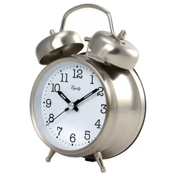 Equity by La Crosse Analog 4.85 in. Chrome Metal Twin Bell Quartz Alarm Table Clock