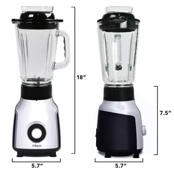 Tribest Glass 42 oz. 4-Speed Chrome Personal Blender with Vacuum