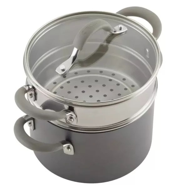 Circulon 3 Qt. Oyster Gray Elementum Hard-Anodized Nonstick Covered Multipot with Steamer Insert