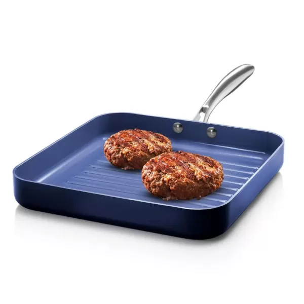 GRANITESTONE Classic Blue 10.5 in. Aluminum Ultra-Durable Non-Stick Diamond Infused Grill Pan