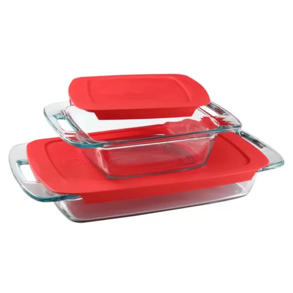 Pyrex Bake N Store 14-Piece Glass Bakeware and Storage Set with Red Lids