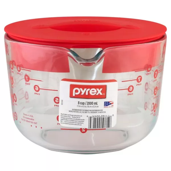 Pyrex 8 Cup Glass Measuring Cup with Red Lid