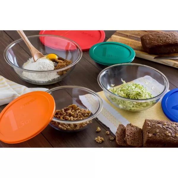 Pyrex Smart Essentials 6-Piece Glass Mixing Bowl Set with Assorted Colored Lids