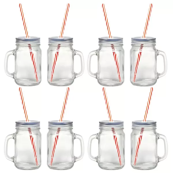 Starfrit 12-Piece Glass Mason Jar Set with Eco-Friendly Reusable Straws