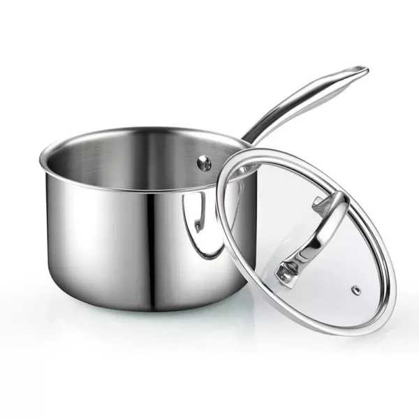 Cook N Home 3 qt. Tri-Ply Clad Stainless Steel Sauce Pan with Glass Lid