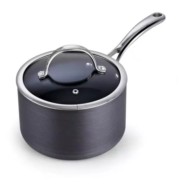 Cooks Standard 3 qt. Hard-Anodized Aluminum Nonstick Sauce Pan in Black with Glass Lid