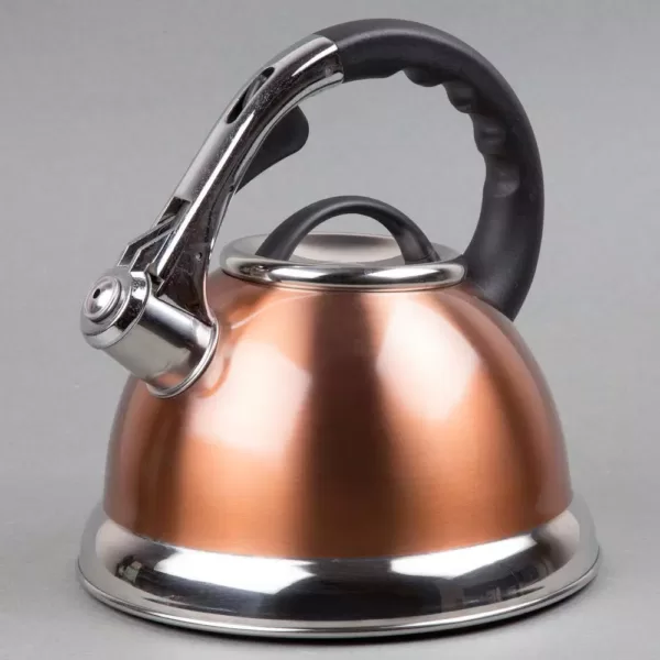 Creative Home Camille 3.0 Qt. Stainless Steel Whistling Tea Kettle with Aluminum Capsulated Bottom in Metallic Copper