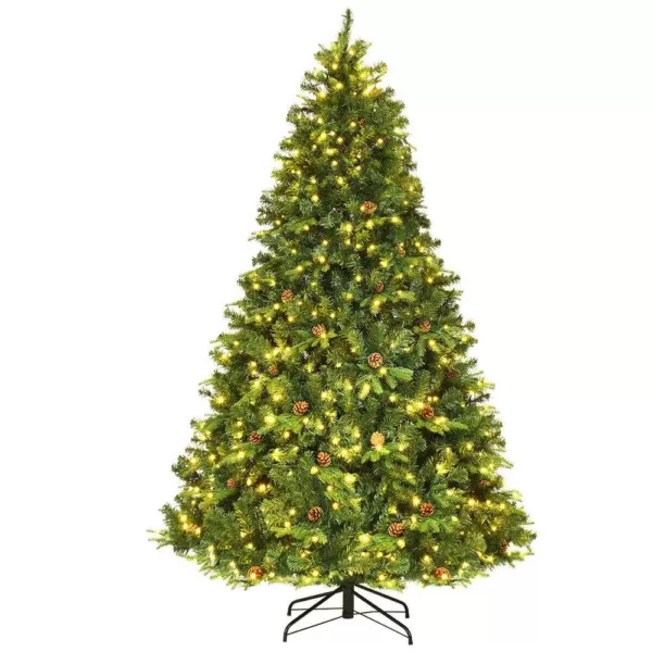 Costway 7.5 ft. Pre-Lit Artificial Christmas Tree Hinged with 540 LED Lights and Pine Cones