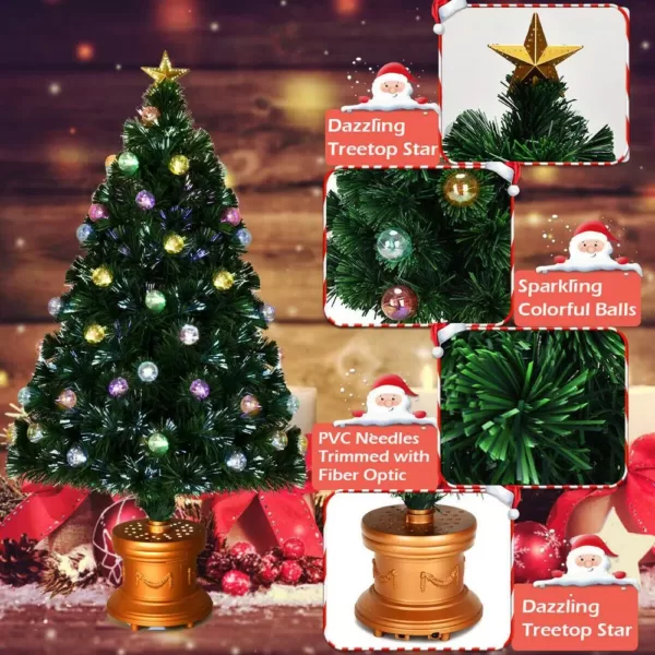 Costway 4 ft. Pre-Lit Christmas Tree Fiber Optical Firework with Ornaments and Gold Top Star