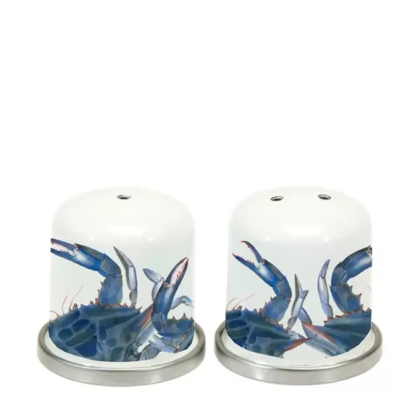 Golden Rabbit Blue Crab Enamelware Salt and Pepper Shakers (Set of 2)