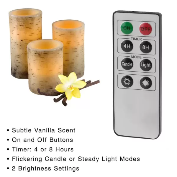 Lavish Home Cream Flameless Birch Bark Candle Set