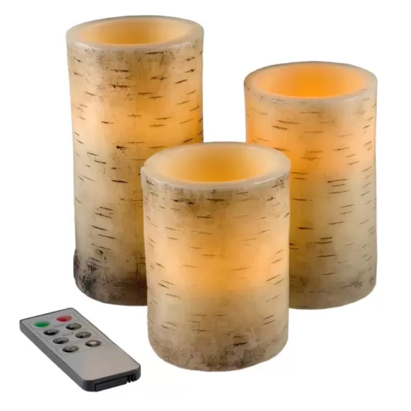 Lavish Home Cream Flameless Birch Bark Candle Set