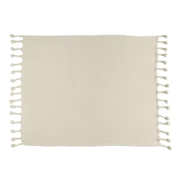 LR Home Embroidery Braided Cream Chevron Herringbone Cotton Throw Blanket