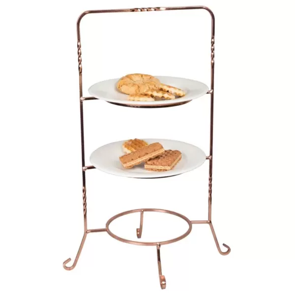 Creative Home 3-Tier Copper Plated Dessert Plate Rack, Cake Serving Tray, Fruit Presentation, Party Food Server Display