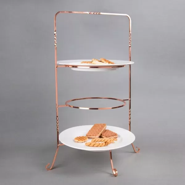 Creative Home 3-Tier Copper Plated Dinner Plate Rack, Party Food Server, Serving Rack, Fruit Presentation, Party Food Server Display