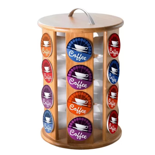 Creative Home Natural Bamboo Single Serve Revolving Carousel Coffee Pod Holder Organizer