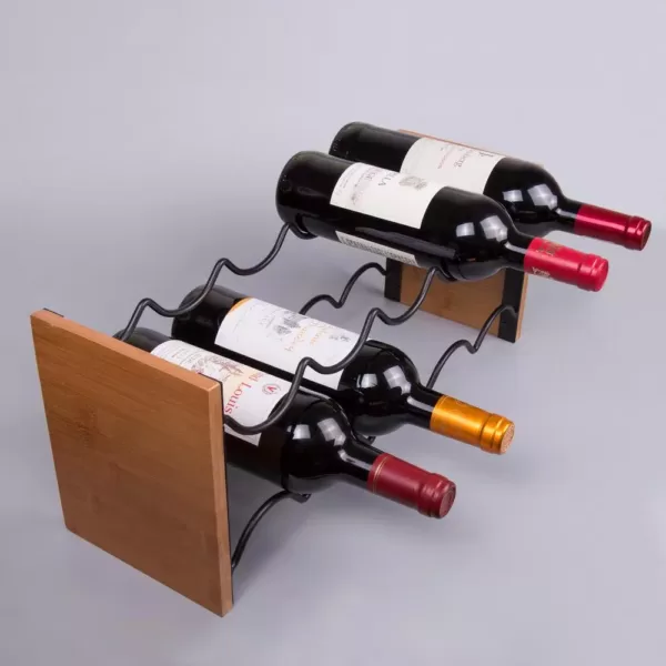 Creative Home Acacia Wood and Black Wire Wine Rack, Whine Bottle Holder, Free Standing Wine Bottle Rack