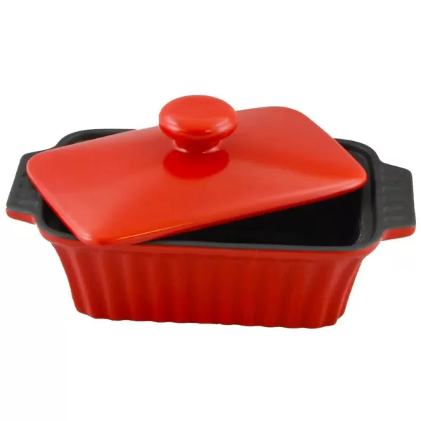 Crock-Pot Denhoff Ribbed 8.5 in. Rectangular Stoneware Nonstick Casserole Dish in Red with Lid