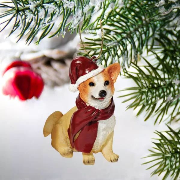 Design Toscano 3.5 in. Welsh Corgi Holiday Dog Ornament Sculpture