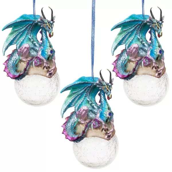 Design Toscano 5 in. Frost, the Gothic Dragon Holiday Ornament (3-Piece)