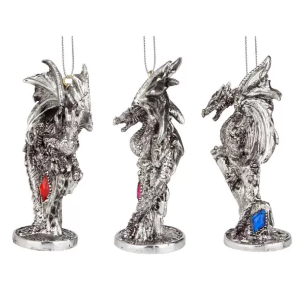 Design Toscano 4 in. Three Dragons of the Amesbury Holiday Gemstone Ornament Set (3-Piece)