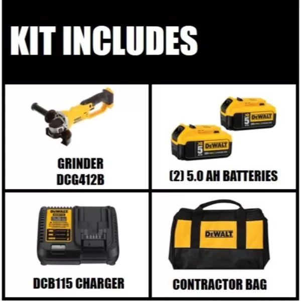 DEWALT 20-Volt MAX Cordless 4-1/2 in. to 5 in. Grinder, (2) 20-Volt 5.0Ah Batteries & Charger