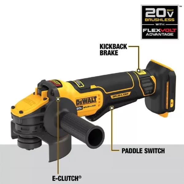 DEWALT 20-Volt MAX Cordless Brushless 4-1/2 to 5 in. Paddle Switch Angle Grinder with FLEXVOLT ADVANTAGE (Tool Only)