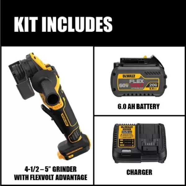 DEWALT 20-Volt MAX Cordless Brushless 4-1/2 - 5 in. Angle Grinder with FLEXVOLT ADVANTAGE and (1) FLEXVOLT 6.0Ah Battery Kit