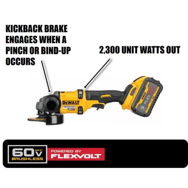 DEWALT FLEXVOLT 60-Volt MAX Brushless 4-1/2 in. - 6 in. Small Angle Grinder, (2) FLEXVOLT 9.0Ah Batteries & Reciprocating Saw