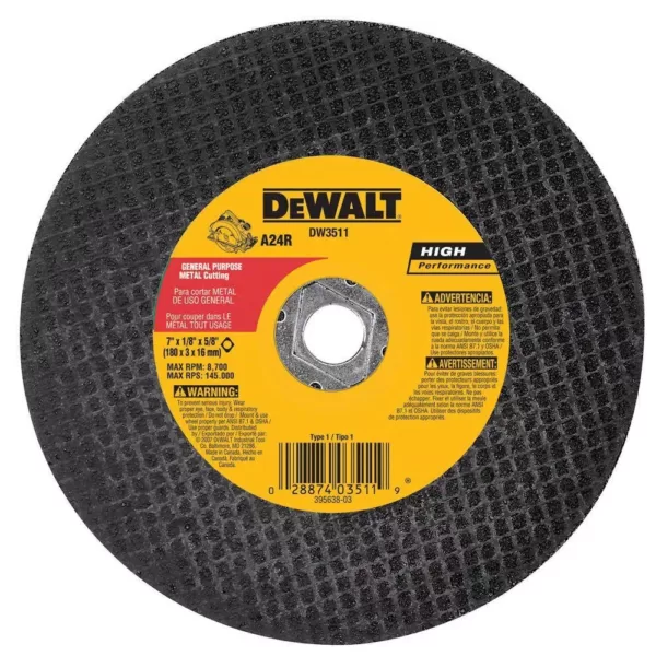 DEWALT 7 in. x 1/8 in. Metal Abrasive Saw Blade Bulk