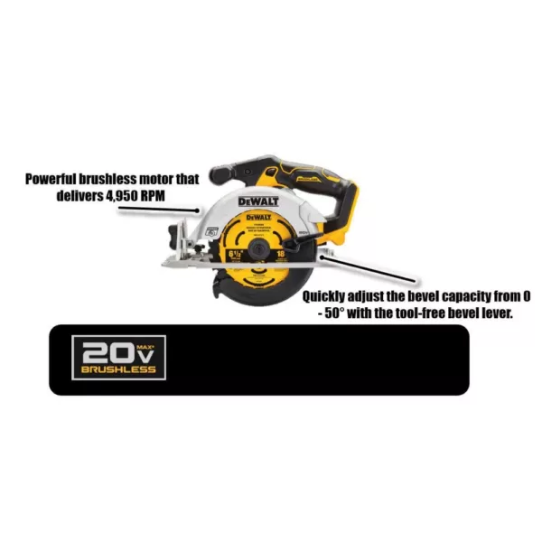 DEWALT 20-Volt MAX Cordless Brushless 6-1/2 in. Circular Saw (Tool-Only)