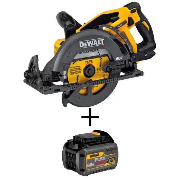 DEWALT FLEXVOLT 60-Volt MAX Cordless Brushless 7-1/4 in. Wormdrive Style Circular Saw with (1) FLEXVOLT 6.0Ah Battery