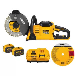 DEWALT FLEXVOLT 60-Volt MAX Brushless 9 in. Cut-Off Construction Saw, (2) FLEXVOLT 9.0Ah Batteries & 4-1/2 in. Angle Grinder