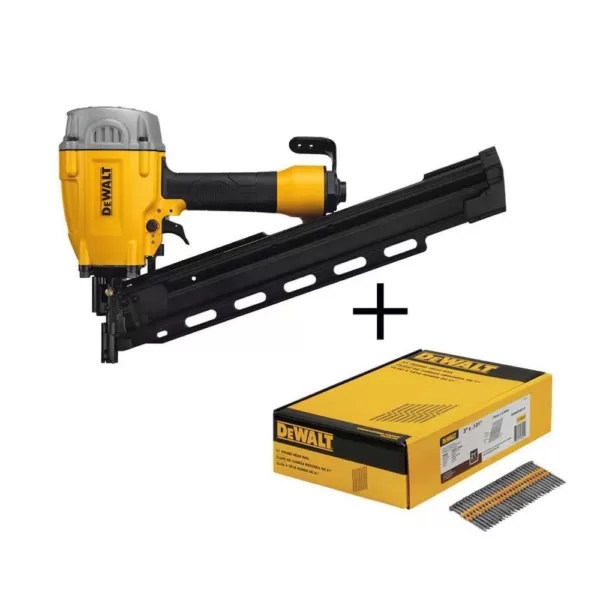 DEWALT Pneumatic 21-Degree Collated Framing Nailer with Bonus 3 in. x 0.131 in. Metal Framing Nails (2000-Pack)