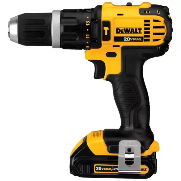 DEWALT 20-Volt MAX Cordless Compact 1/2 in. Hammer Drill/Driver, (2) 20-Volt 1.3Ah Batteries, Charger, Bag & Cross Line Laser