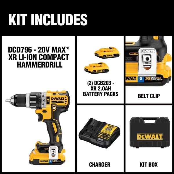 DEWALT 20-Volt MAX XR with Tool Connect Cordless Brushless 1/2 in. Hammer Drill/Driver with (2) 20-Volt 2.0Ah Batteries