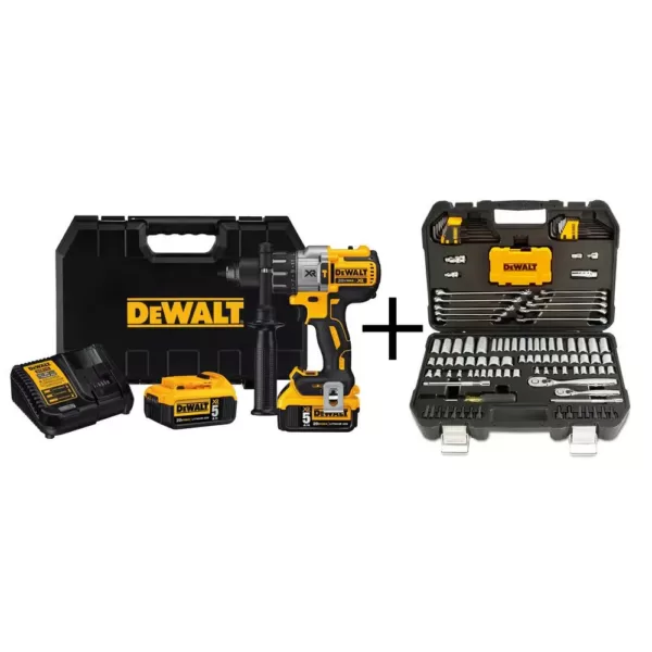 DEWALT 20-Volt MAX XR Cordless Brushless 3-Speed 1/2 in. Hammer Drill, (2) 20-Volt 5.0Ah Batteries & Mech Tool Set (142-Piece)