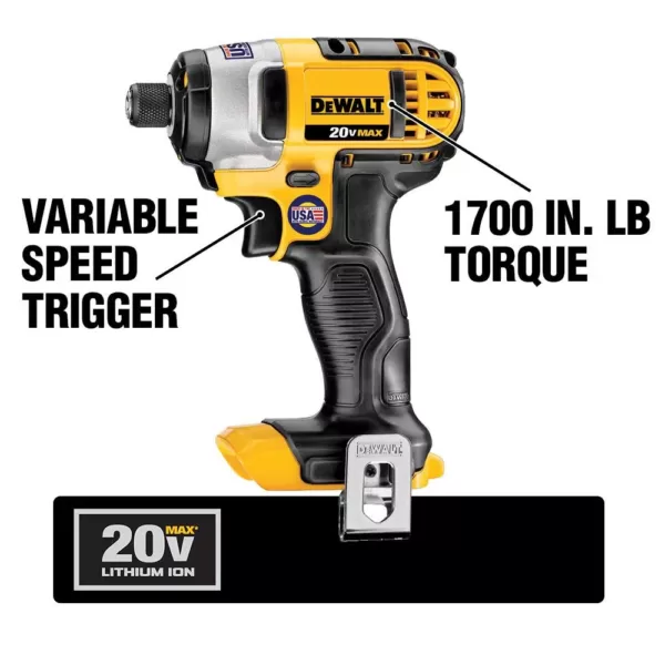 DEWALT 20-Volt MAX Cordless 1/4 in. Impact Driver, (1) 20-Volt 1.3Ah Battery, Charger & Bag