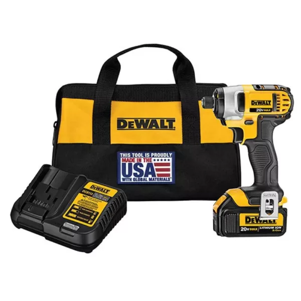 DEWALT 20-Volt MAX Cordless 1/4 in. Impact Driver, (1) 20-Volt 3.0Ah Battery & Charger