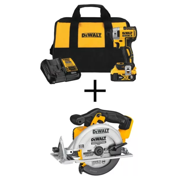 DEWALT 20-Volt MAX XR Cordless Brushless 3-Speed 1/4 in. Impact Driver with (1) 20-Volt 5.0Ah Battery & 6-1/2 in. Circular Saw