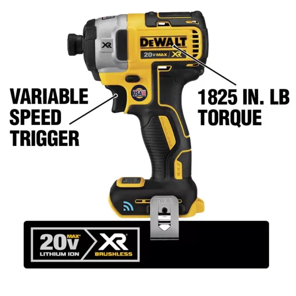 DEWALT 20-Volt MAX XR with Tool Connect Cordless Brushless 1/4 in. Impact Driver with (2) 20-Volt 2.0Ah Batteries & Charger