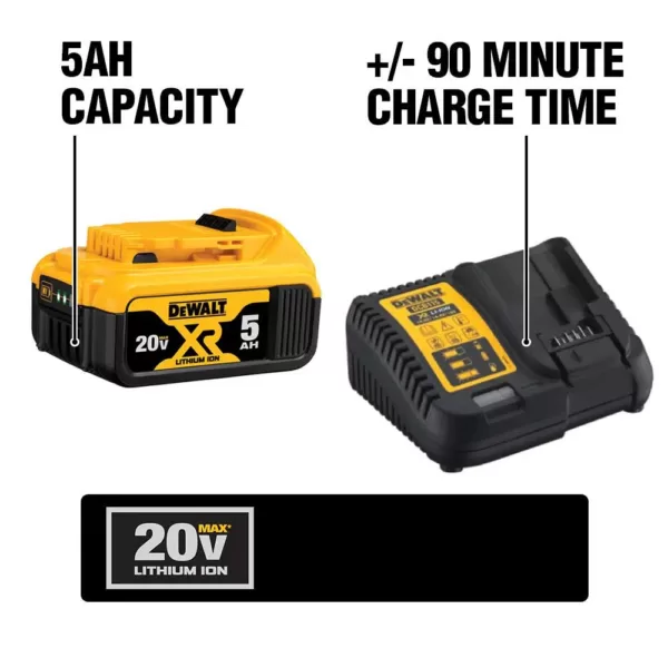 DEWALT 20-Volt MAX XR Cordless Brushless 1/2 in. Mid-Range Impact Wrench Detent Pin Anvil, (1) 20-Volt 5.0Ah Battery & Charger