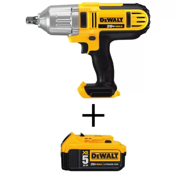 DEWALT 20-Volt MAX Cordless 1/2 in. High Torque Impact Wrench with Detent Pin & (1) 20-Volt 5.0Ah Battery