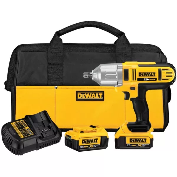 DEWALT 20-Volt MAX Cordless 1/2 in. High Torque Impact Wrench with Detent Pin & (2) 20-Volt 4.0Ah Batteries