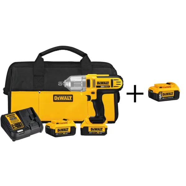 DEWALT 20-Volt MAX Cordless 1/2 in. High Torque Impact Wrench with Detent Pin, (2) 20-Volt 4.0Ah & (1) 20-Volt 5.0Ah Batteries