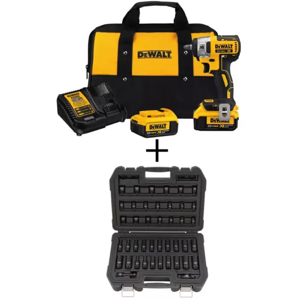 DEWALT 20-Volt MAX XR Cordless Brushless 3/8 in. Compact Impact Wrench, (2) 20-Volt 4.0Ah Batteries & 3/8 in. Impact Socket Set